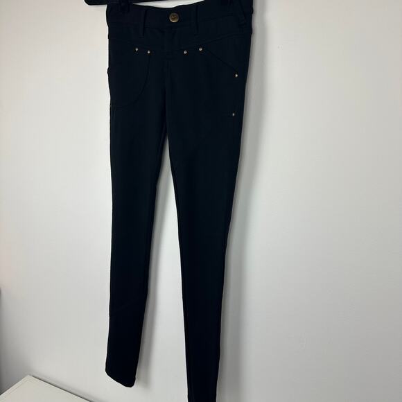 Free People Womens Moto Skinny Slim Fit Classic Low Rise Solid Black Jeggings 24 - Picture 4 of 8